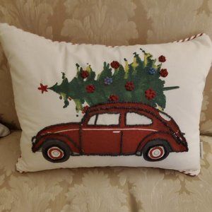 Christmas Red Car Imbelished Tree Pillow 20 X 14"
